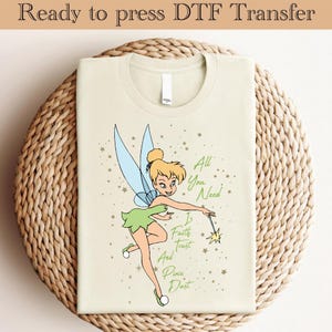 Tinker Bell DTF Transfer, Disney Ready To Press, Tinker Bell DTF, Peter Pan Heat Transfer, Disneyland Holiday Family Trip DTF