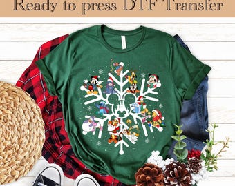 Disney Christmas snowflake DTF,Mickey And Friends Christmas Ready to Press,Mickey and Minnie Christmas Dtf Transfer,Disneyland Christmas DTF