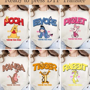 Winnie The Pooh DTF Transfer,Disney Ready To Press, Pooh Bear Transfer, Heat Transfer, Disneyland Birthday Family Trip DTF,Walt Disney World
