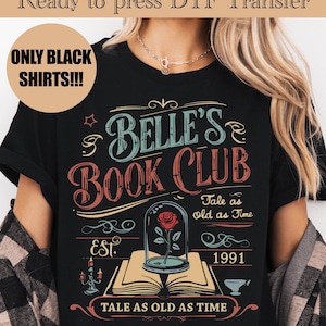 Belle&#39;s Book Club Ready To Press, Princess Belle DTF, Beauty And Beast DTF,Disney Ready To Press,Princess Heat Transfer,Belle Watercolor DTF
