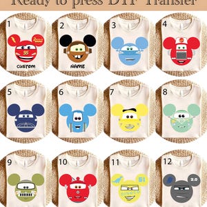 Custom Mickey Ears Cars Characters Ready to press,Cars Movie Heat Transfers, Mcqueen And Friends DTF,Disney DTF Transfer,Disney Vacation DTF