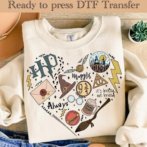 Magic Wizard Ready To Press, HPotter Witch Heart DTF, Wizard School DTF Transfer, Magic School Heat Transfer, Wands and Broomstick DTF