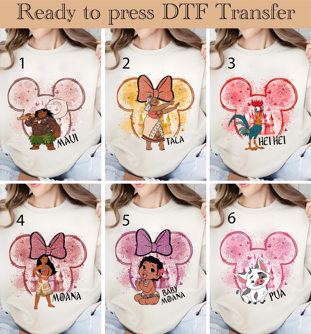 Disney Moana Characters DTF, Princess Moana DTF, Disney Princess ...