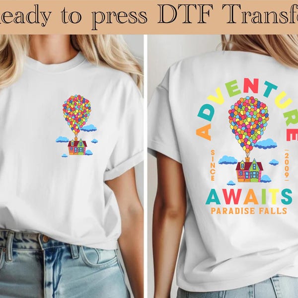Disney Up Paradise Falls DTF Transfer, Carl And Ellie Ready To Press, Pixar Up Shirt, Disney Carl And Ellie Valentines Shirt,Disney Up Shirt