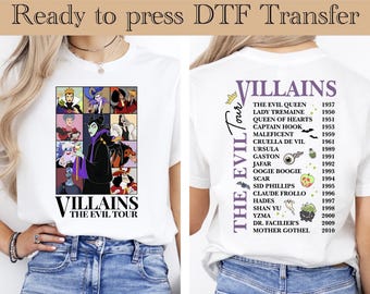 Gira de Villanos del Mal, lista para imprimir, DTF de Villanos del Mal de Disney, Transferencia de Calor de Reinas Malvadas de Disney, Camiseta de Villanos, Camiseta de Viaje de Chicas