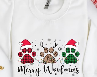 Sudadera Merry Woofmas, sudadera con capucha Merry Christmas, camiseta navideña para perro, regalo de Navidad para amantes de los perros, suéter para mamá de perro, regalo divertido de Navidad