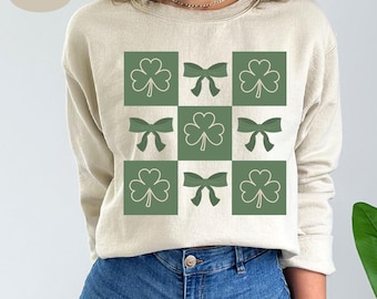 Checkered St Patrick's Day Sweatshirt: Shamrock Coquette Irish Shirt