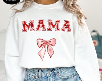 Kokettes rosa Mama Sweatshirt, niedliches rosa Bogen Mama Shirt, beliebtes Mutter T-Shirt, trendiges Muttergeschenk, Muttertagsgeschenk