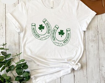 St Patty's Day Cowgirl Shirt, Lucky Horseshoe Trendy, Retro St Paddys Day y2k, Baby Tee, 90s Style Tshirt, St. Patrick's Day Clover