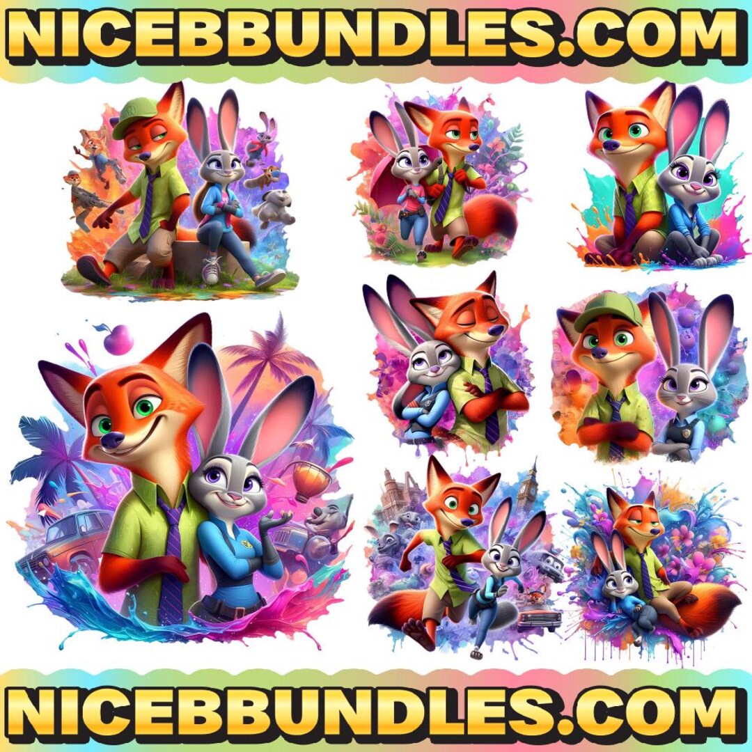 8 PNG Zootopia Nick & Judy Splash and Watercolor Digital Design PNG ...