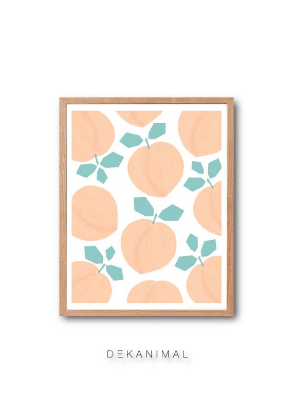 Kitchen Wall Decor Peach Art Print Fruit Illustration Etsy