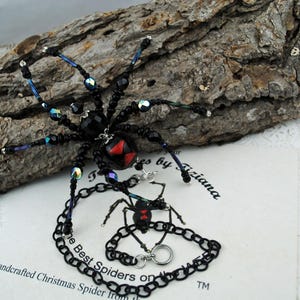 OOAK Bug Collector Handmade Beaded Black Widow Spider Tarantula Ornament Halloween Goth Christmas Legend Decoration