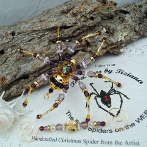 Holiday Ornament exchange Swarovski Crystal Purple Amethyst February Spider Birthstone Spider Legend, Spider Ornament, Christmas Ornament