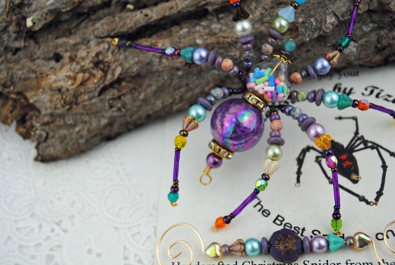 Confetti Birthday Party Keepsake Spider Beaded Christmas Spider Holiday Ornament Exchange German Tinsel Legend, Spider Poem, Spider Legend image 2