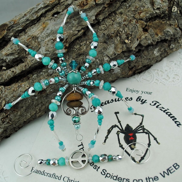 Adorno navideño de araña con cuentas de piedra de Cairn Beach, con leyenda alemana de oropel, decoración de araña, regalo, tesoros de Tiziana®