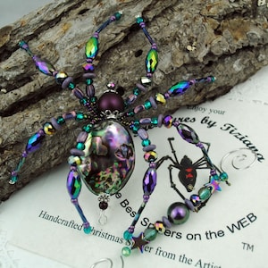 Large Natural Abalone Shell Beaded Christmas Spider Ornament with German Tinsel Legend, Nautical, Holiday Gift, Treasures by Tiziana®