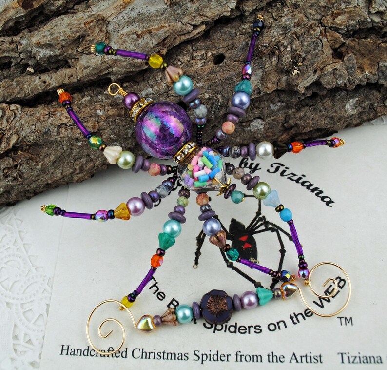 Confetti Birthday Party Keepsake Spider Beaded Christmas Spider Holiday Ornament Exchange German Tinsel Legend, Spider Poem, Spider Legend image 6