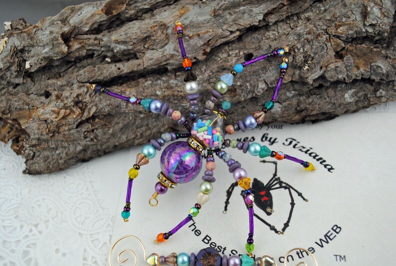 Confetti Birthday Party Keepsake Spider Beaded Christmas Spider Holiday Ornament Exchange German Tinsel Legend, Spider Poem, Spider Legend image 4