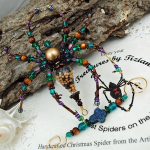 Beaded Religious Faith Kitchen Witch Organic Natural Mustard Seeds Spider Ornament Spider Christmas Ornament, Gift, Treasures by Tiziana®