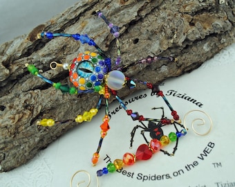 Original Design Handmade Painted Mandala Rainbow Medusa Snake Dragon Glass Eye Spider Tarantula Beaded Christmas Spider Ornament Legend