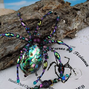 Large Natural Abalone Shell Beaded Christmas Spider Ornament with German Tinsel Legend, Nautical, Holiday Gift, Treasures by Tiziana® A