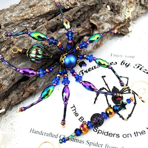 Up Up And Away Hot Air Balloon Beaded Christmas Spider Ornament with Christmas Spider Legend, Spider Ornament, Holiday Ornament, Christmas