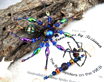 Up Up And Away Hot Air Balloon Beaded Christmas Spider Ornament with Christmas Spider Legend, Spider Ornament, Holiday Ornament, Christmas