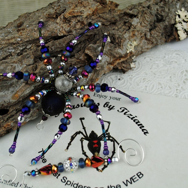 Mt St Helen's Volcanic Ash Beaded Christmas Spider Ornament with German Tinsel Legend, Hand Made Gift for House Warming, Christmas, Anytime.