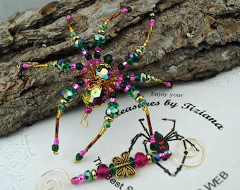 Vintage Fuchsia Swarovski Crystals Beaded Christmas Spider Ornament German Legend, Holiday Ornament Exchange, Treasures by Tiziana®