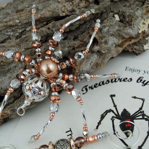 Rose Gold with Filigree Crystal AB Beaded Christmas Spider Ornament with German Tinsel Legend, Decoration, Gift, TreasuresbyTiziana Original