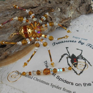 November Birthstone Beaded Spider, Swarovski Crystal Topaz Spider, Christmas Spider, Christmas ornament, Holiday Gift