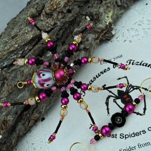 Tropical Island Paradise Pink Flamingo Beaded Christmas Spider Ornament with German Tinsel Legend, Spider Ornament, Spring, Christmas