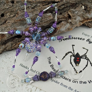 June Birthstone Alexandrite Crystal Beaded Christmas Spider Ornament with German Tinsel Legend, Decoration, Gift, Holiday Ornament Exchange
