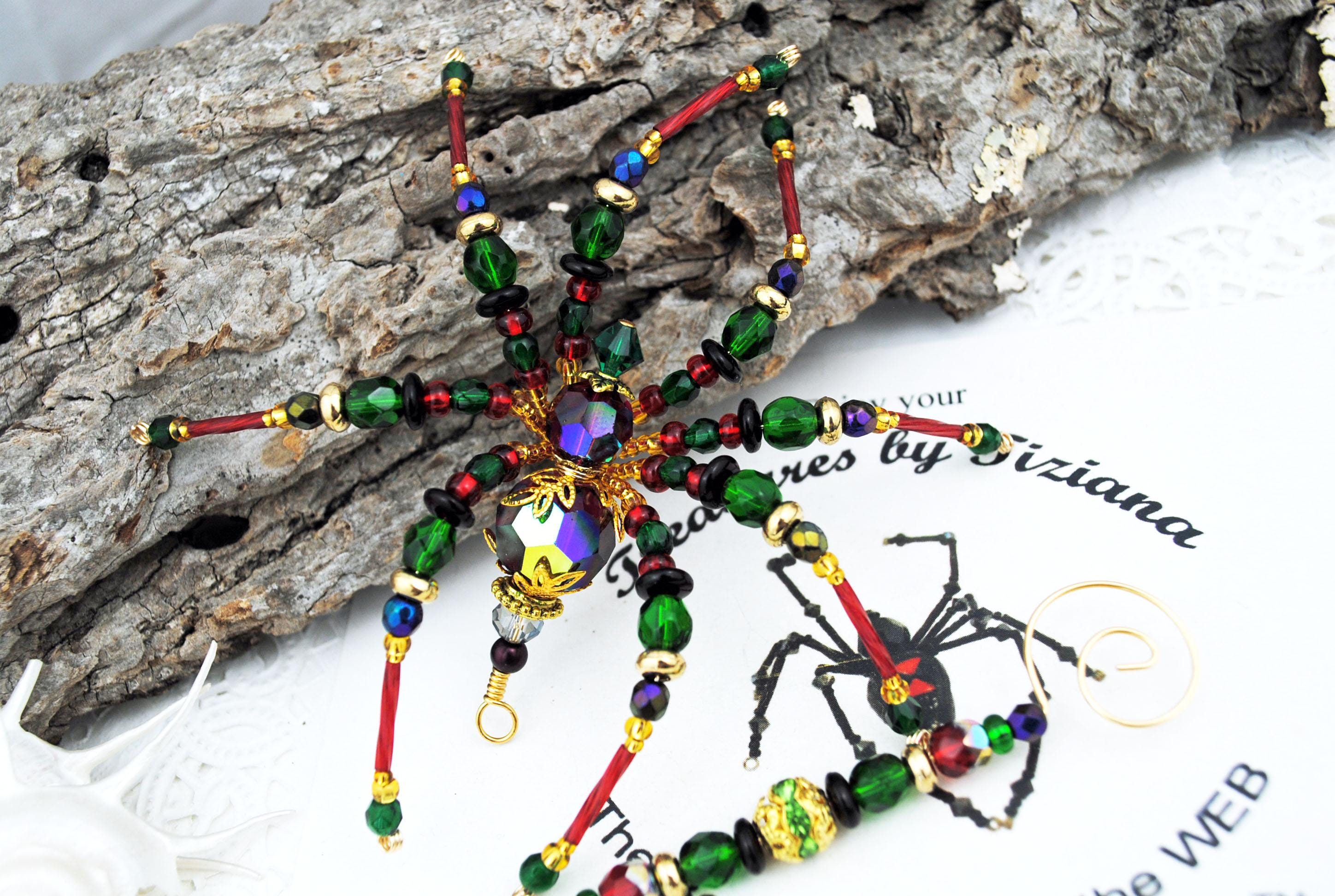 Swarovski Crystal Ruby AB July Birthstone Beaded Christmas Spider Ornament German Legend, Holiday Ornament Exchange, Treasures by Tiziana®