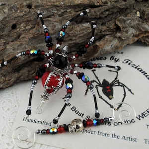 Original Dracula Bite Bat Vampire Fang Beaded Christmas Spider Ornament with German Tinsel Legend, Steampunk, Holiday Ornament Exchange