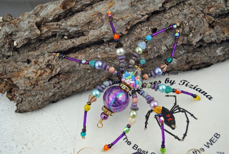 Confetti Birthday Party Keepsake Spider Beaded Christmas Spider Holiday Ornament Exchange German Tinsel Legend, Spider Poem, Spider Legend image 5