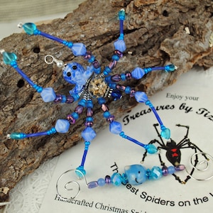 Mediterranean Sea Sand & Mt. Etna Volcanic Lava Beaded Christmas Spider Ornament with German Tinsel Legend, Holiday, Gift, Ornament Exchange