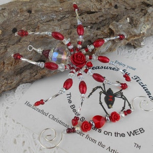 Valentine&#39;s Day Wedding Red Rose Flower Love Heart Charm Christmas Spider Ornament German Tinsel Legend, Treasures by Tiziana® Gift