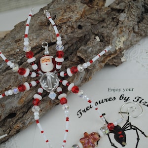 Winter Ice Snowflake Secret Santa Clouse Gingerbread Man Hook Beaded Christmas Tree Stocking Spider Ornament with Legend, Spider Ornament