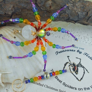 Beaded Rainbow Christmas Spider Ornament with German Tinsel Legend, Holiday Ornament, Great Gift, exclusively by Treasures by Tiziana