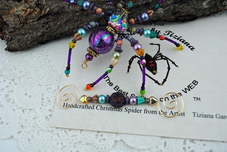 Confetti Birthday Party Keepsake Spider Beaded Christmas Spider Holiday Ornament Exchange German Tinsel Legend, Spider Poem, Spider Legend image 3