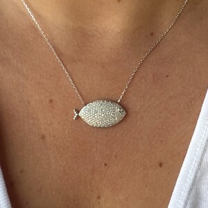 925 Sterling Silver or 14k Gold Diamond Fish Necklace - Dainty Pave Fish Pendant - Symbolic Ocean Jewelry - Handmade Gift for Her