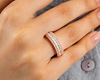 14k Gold Baguette Diamond Ring, Diamond Eternity Band Ring, Multi-stone Ring, Everyday Ring, Minimalist Jewelry, Perfect Gift for Her, Women