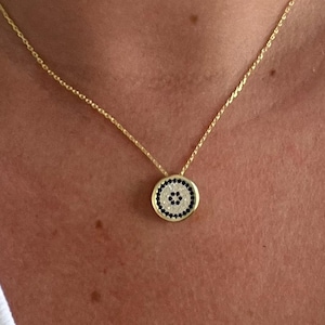 14k Gold Evil Eye Necklace with Sapphire and Diamond | 925 Sterling Silver or 14k Gold | Dainty Protection Pendant | Handmade Gift for Her