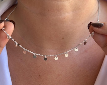 Disc Station Necklace, Dainty Circle Coin Necklace, Layering Necklace Women 925 Sterling Silver Gold Filled Necklace Minimalist Jewelry Gift