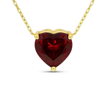 Garnet Heart Necklace – 14k Gold Red Heart Pendant – January Birthstone Gift – Handmade Love Necklace – Gift for Her Women