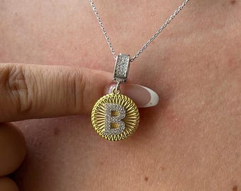 14k Gold Dainty Diamond Letter Necklace – Personalized Gold Coin Pendant – A to Z Initial Charm – 925 Silver Jewelry – Gift for Women