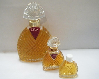 Veel 3 maten vintage 1983 originele diva-parfums van Ungaro Franse kristallen flessen vol