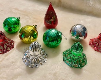 Vintage Plastic Bradford Bells & Disco Balls Christmas Ornaments