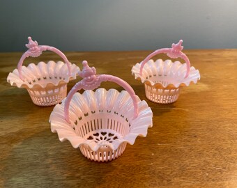 Vintage Pink Plastic Basket Party Favors Cake Topper